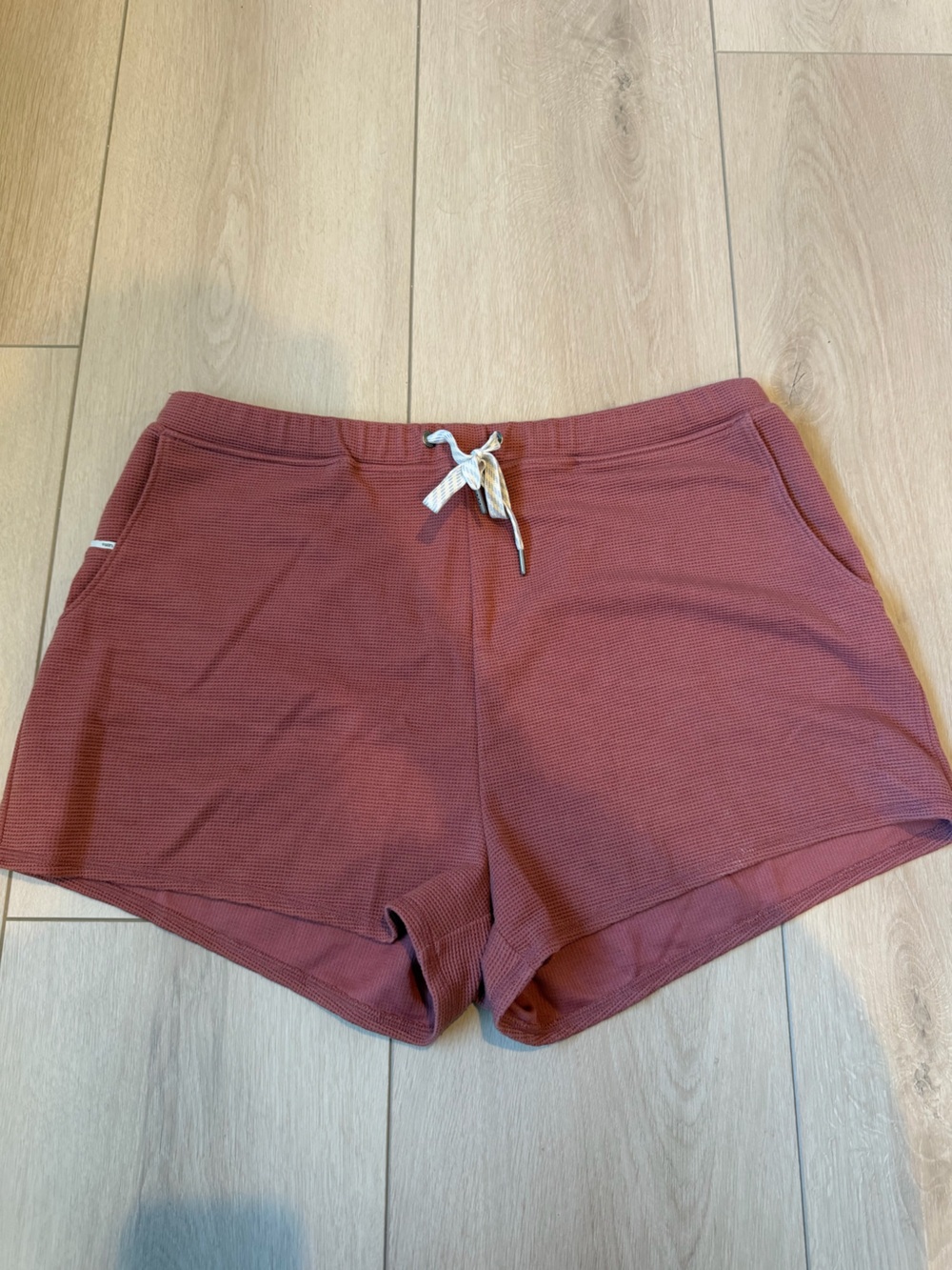 Vuori Waffle-Knit Drawstring Shorts in Burgundy